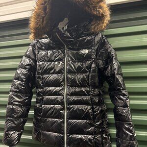 The North Face Goose Down Insulated High Shine Faux Fur Trim Hooded Coat Size M